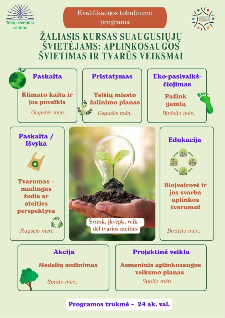 Žaliasis kursas suaugusiųjų švietėjams: aplinkosaugos švietimas ir tvarūs veiksmai